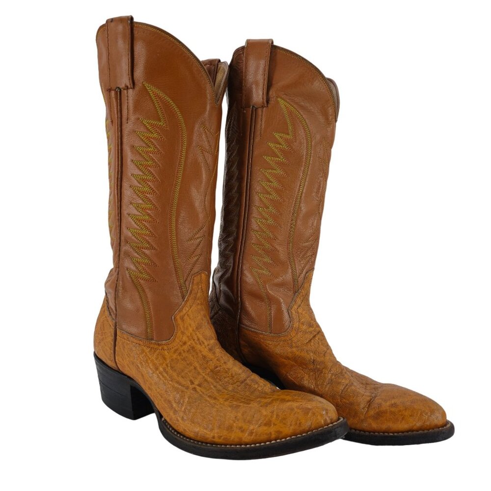 Vintage Exotic Hide Mens Size 6.5D Orange - Brown Leather Cowboy Western Boots